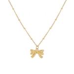 Stainless Steel Classic Gold Color Bowknot Pendant Necklace for Women