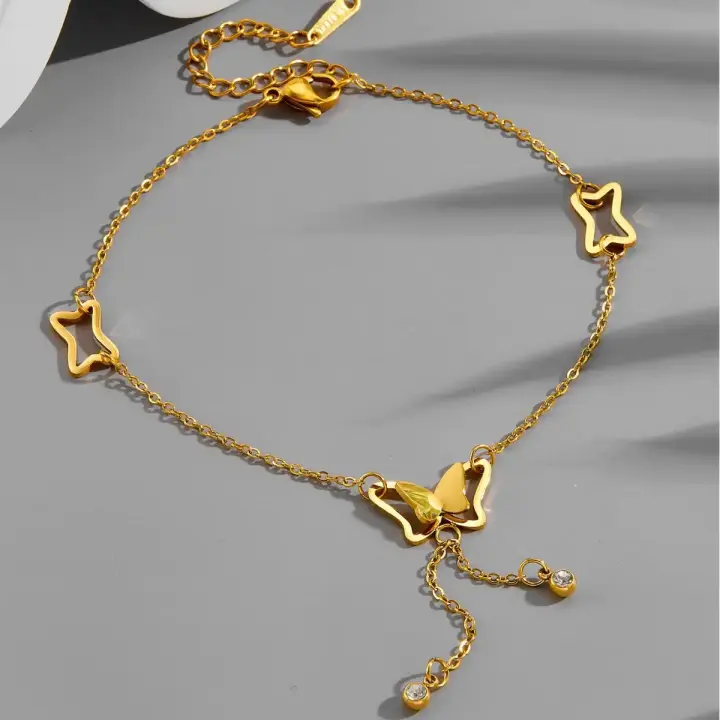 Fairy Butterfly Hollow Out Charm Anklets – Gold Plated PVD Elegant Woman's Statement