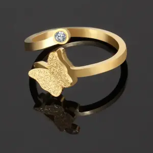 DLHP Elegant Cubic Zirconia Butterfly Ring – Adjustable Stainless Steel Open Ring for Women