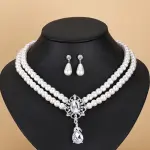 Elegant Rhinestone Pearl Drop Jewelry Set – Multilayer Flower Necklace & Earrings for Women