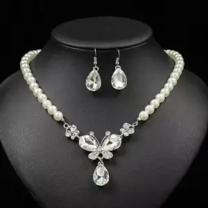 European & American Style Pearl Jewelry Set – Bridal Gem Necklace & Earrings