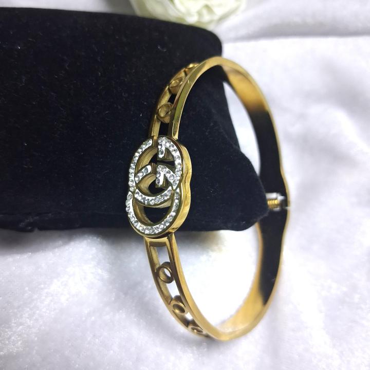 Golden Crystal Dual Loop Elegance Bracelet