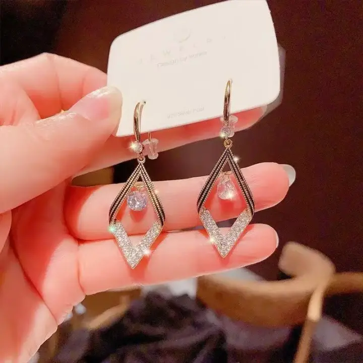 Korean Fashion Rhombus Crystal Earrings For Women Jewelry