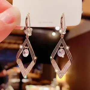 Korean Fashion Rhombus Crystal Earrings For Women Jewelry