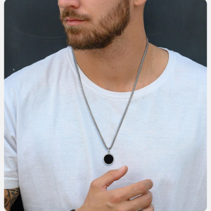 Mens Oval Round Pendent - Silver Edition