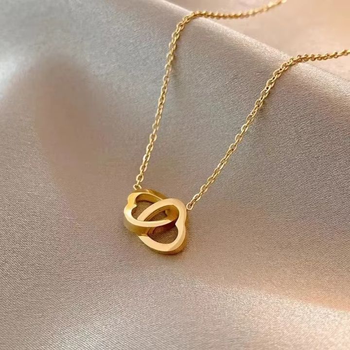 Double Heart Gold Pendant Necklace