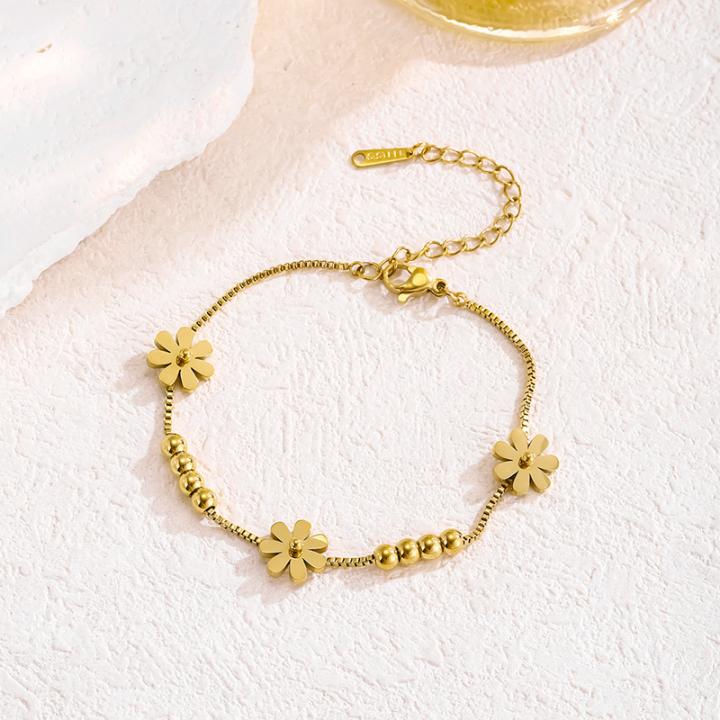 Welding Fixation Beading Daisy Flowers Charm Anklets Chain For Women