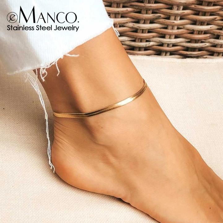 Gold Plated Snake Chain Anklet – Summer Beach Fashion Jewelry for Women